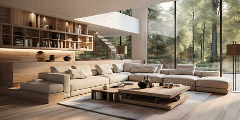 Fototapeta na wymiar Modern Minimalist Interior - Living Room