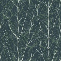 Vector grey branches leaves dark seamless pattern