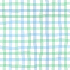 Green Blue Gingham Check Hand Drawn Background