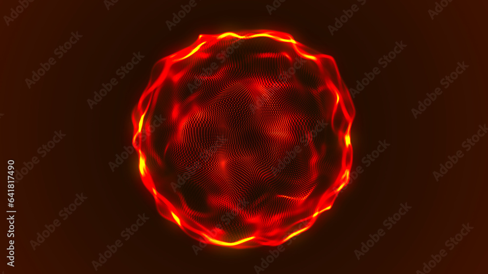 Poster abstract liquid geometric sphere. smooth movement on a dark background. energy sphere of bright part