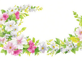 Watercolor illustration wreath of flowers on white background