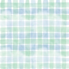 Fototapeta premium Green Blue Gingham Check Hand Drawn Background
