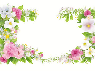 Floral frame with flowers isolated on white background.