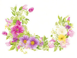 Beautiful watercolor summer flowers, hand drawn on white background