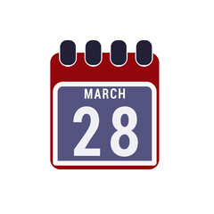 Calendar displaying day 28 (twenty-eighth) of the March - Day 28 of the month. Illustration