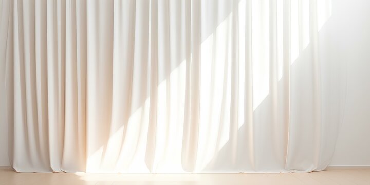 Minimalistic abstract gentle white background  with light and shadow of window curtains on wall. generative AI