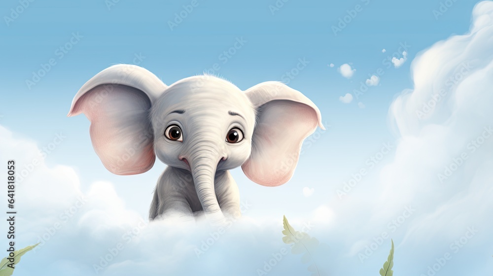 Poster an elephant is peeking out of the clouds with a sky background. generative ai