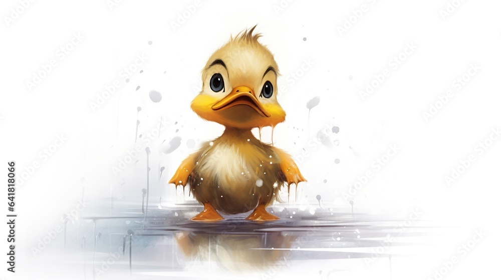 Poster a little duck with a sad look on its face and eyes. generative ai