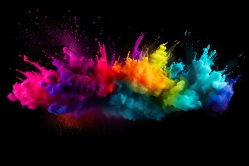 explosion of colored neon powder isolated on black background | Generative AI