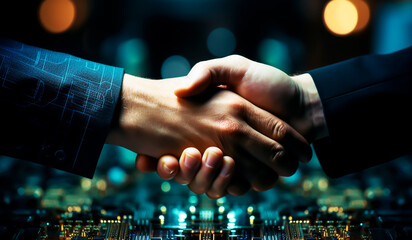 Handshake between men as a sign of a work agreement. AI generated