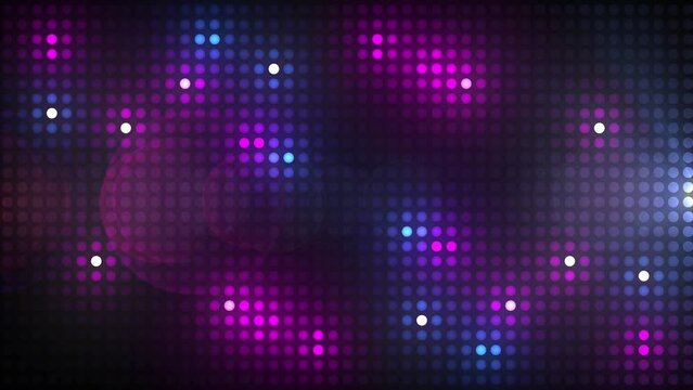  shiny dots traveling across the screen frame. Blue and purple small spheres pattern in digital 4k video animation