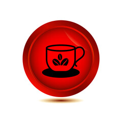 coffee cup icon on glossy button vector illustration