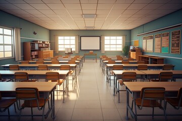 Fototapeta na wymiar Old and empty classroom at school
