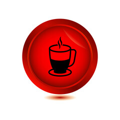 coffee cup icon on glossy button vector illustration
