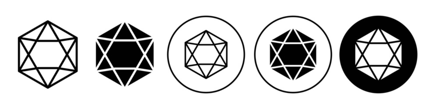 Hexagonal shape gem stone icon. Precious metal in polygonal triangle pattern symbol. Vector sign of diamond jewel or crystal. Flat logo set of luxury geometric abstract thin line hexagon. Rhombus mark