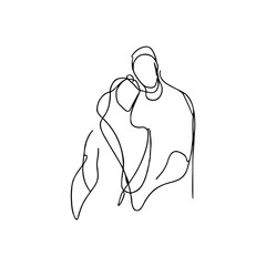 vector illustration. One line drawing of two people. Couple in love.