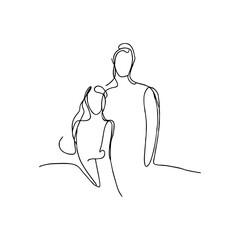 vector illustration. One line drawing of two people. Couple in love.