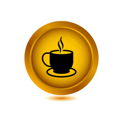 coffee cup icon on glossy button vector illustration