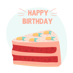 Piece of sliced cake. Birthday. isolated object.