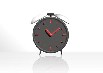 3d alarm clock on pastel white background. dark watch design concept of time. 3d clock vector rendering in isolated white background. 3d alarm for watch hour and minute