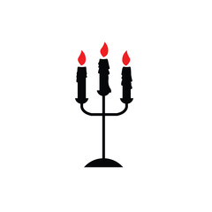 Candle and candlestick silhouette illustration vector in cartoon style on white background. Halloween element. Halloween concept.