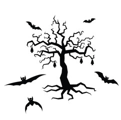 Bat silhouette illustration vector in cartoon style on white background. Halloween element. Halloween concept.