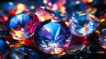 Glistening gems scattered, their facets reflecting specks of radiant light - obrazy, fototapety, plakaty