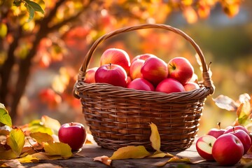 Tasty apples in a beautiful basket