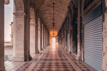 Arched passage of Biblioteca Marciana on Piazza San Marco