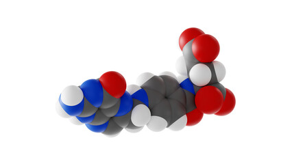 folic acid molecule, vitamin b9 molecular structure, isolated 3d model van der Waals