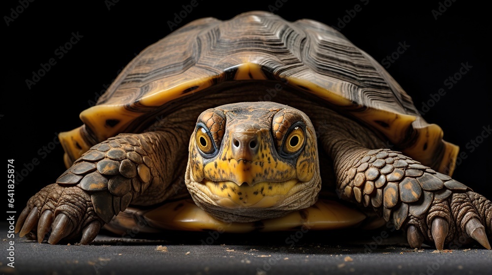 Poster a close up of a turtle on a black background with a black background. generative ai