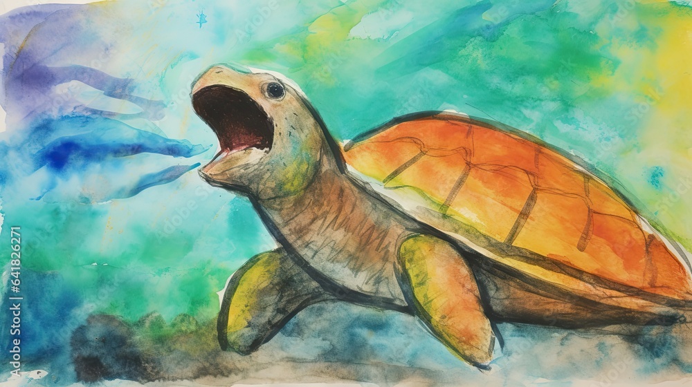 Aufkleber a drawing of a turtle with its mouth open and mouth wide open. generative ai