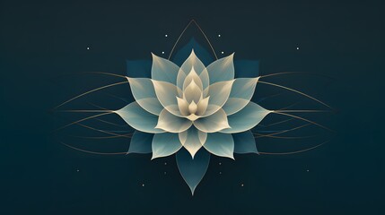 Beautiful lotus flower on dark blue background. Luxury gold wallpaper design for prints, banner, poster, cover.