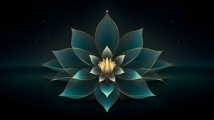 Lotus flower. Vector illustration on a dark background with golden elements.