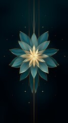 Illustration of lotus flower on dark background with golden line and elements. Luxury design template with line lily. Lotus flower for banners, invitations, cover and packaging design.