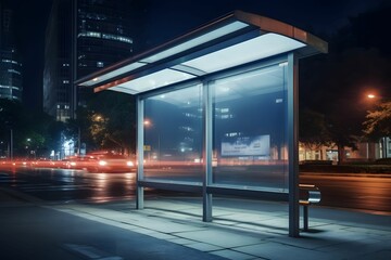 Freies Foto: Leere Werbetafel an einer Bushaltestelle bei Nacht.