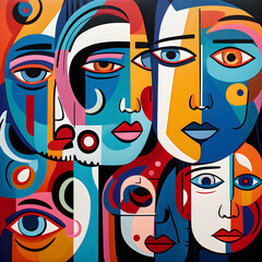 Abstract Social Media Art with Colorful Human Faces and Bold Patterns, AI Generated