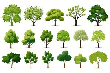 Green trees on white background
