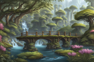 Fototapeta premium Fantasy concept game background stunning forest landscape environment in realistic display