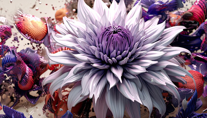 A Dreamlike Garden of Purple Flowers,Dreamy Conceptual Botanical Flower Art, 3D Rendering