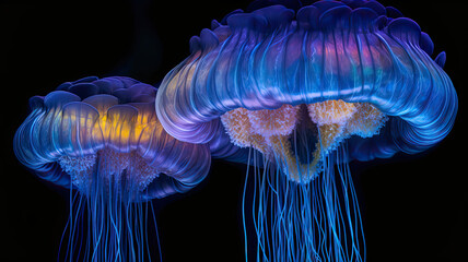  Jellyfish Floating in Dark Blue Water,jellyfish in the dark