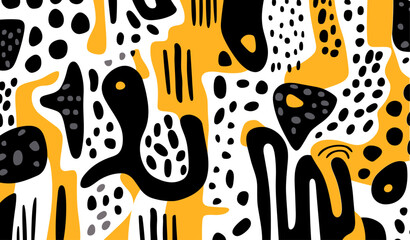 Throwback creature pattern highlighted by strong, contrasting grayscale figures. Taking cues from the 60s and 70s, this print suits both apparel and household ornamentation.
