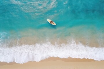 Wave and boat on the beach, top view
