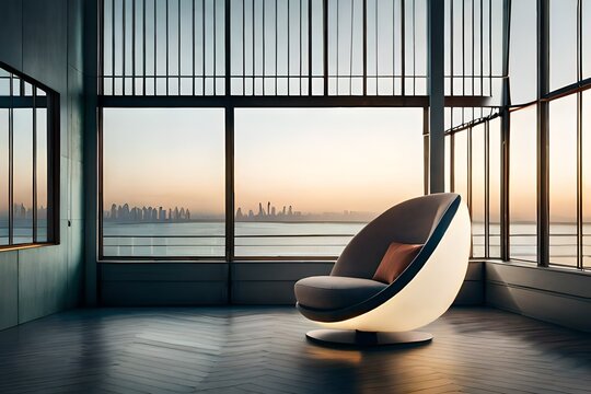 Futuristic chair cocoon in a modern living room in boho style