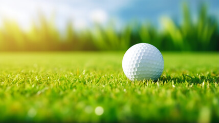 Obraz premium Golf ball on green meadow