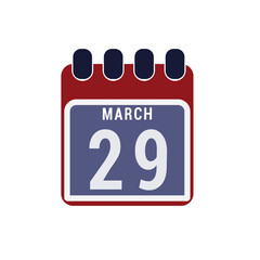 Calendar displaying day 29 (twenty-ninth) of the March, Day 29 of the month. Illustration