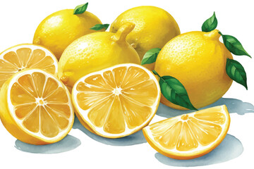 Watercolor fresh juicy testy lemon fruit vector art illustration on white background.
