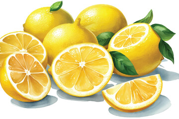 Watercolor fresh juicy testy lemon fruit vector art illustration on white background.
 - obrazy, fototapety, plakaty