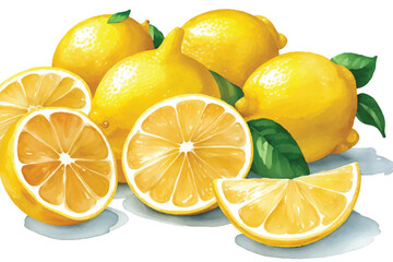 Watercolor fresh juicy testy lemon fruit vector art illustration on white background.
 - obrazy, fototapety, plakaty