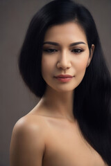 Obraz premium Healthy Asian woman in black lingerie fashion Light from the studio.generative AI